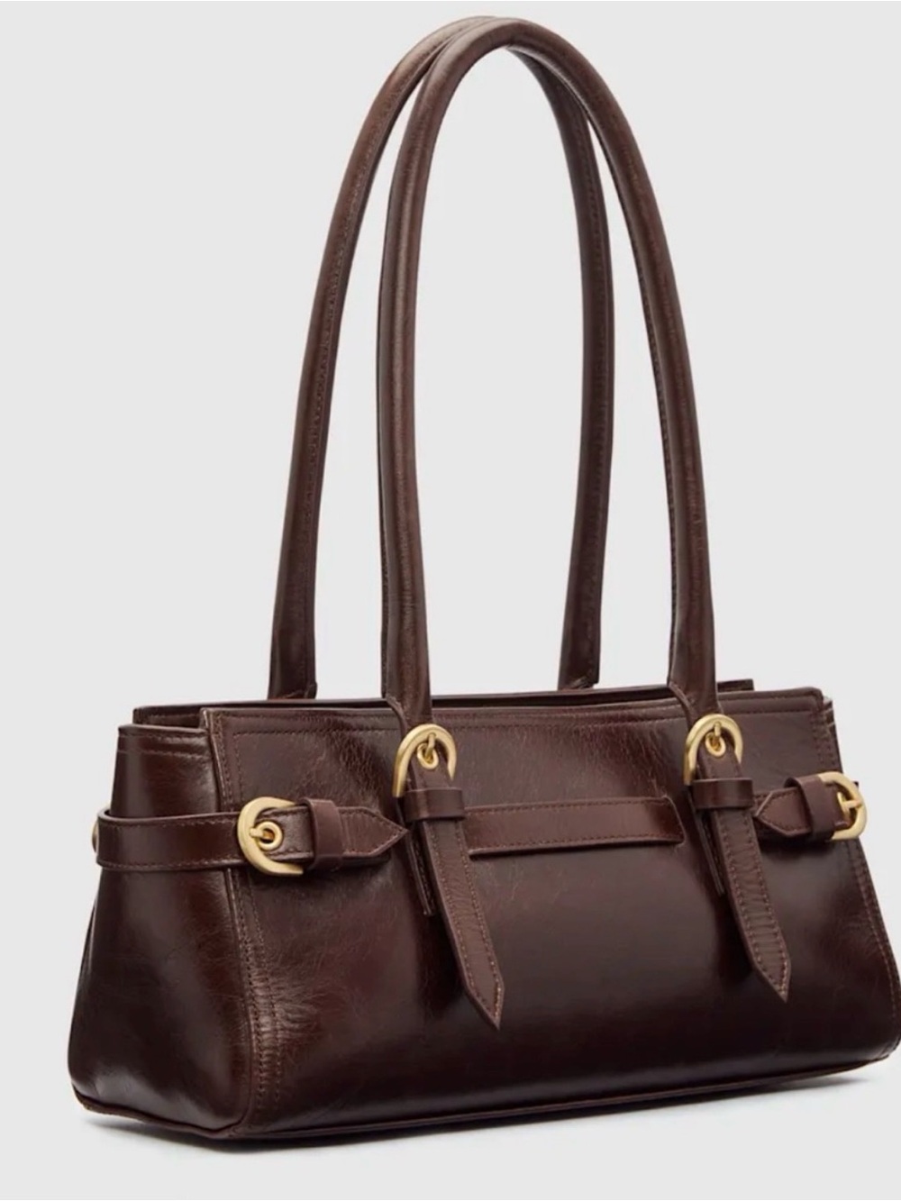Reformation Beatrice Chestnut Brown Leather Shoulder Bag with Gold Hardware - Picture 2 of 9